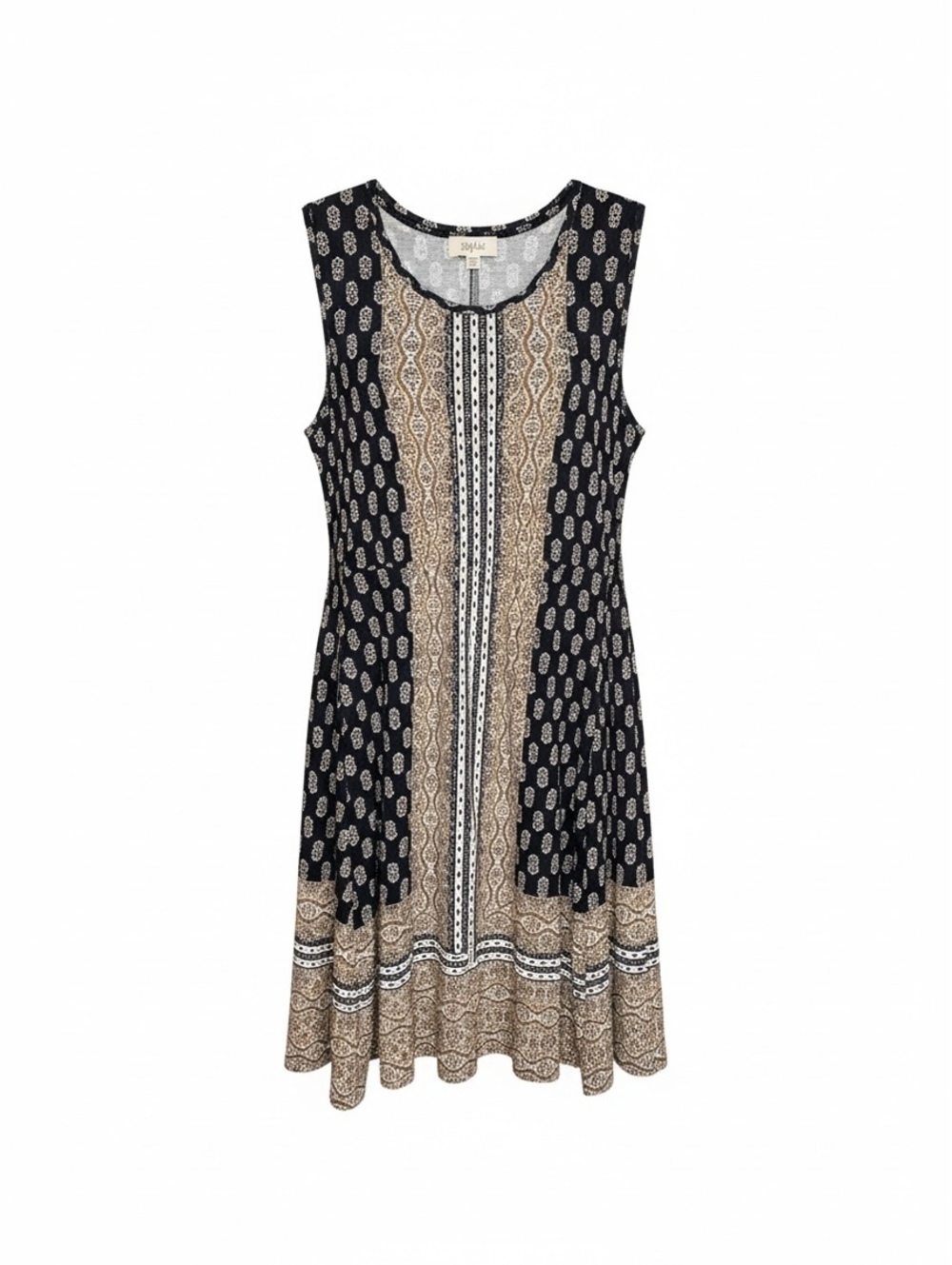 Style & Co Petite XL Bohochic Sleeveless Border Print Shift Dress Western Aztec